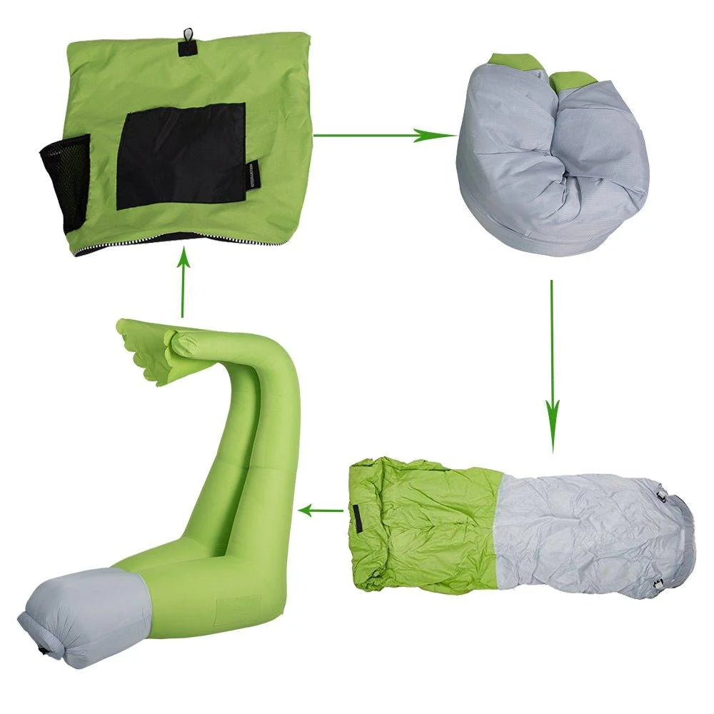 Adjustable Backrest Air Bed Sofa with Carry Bag Perfect for Camping, Green