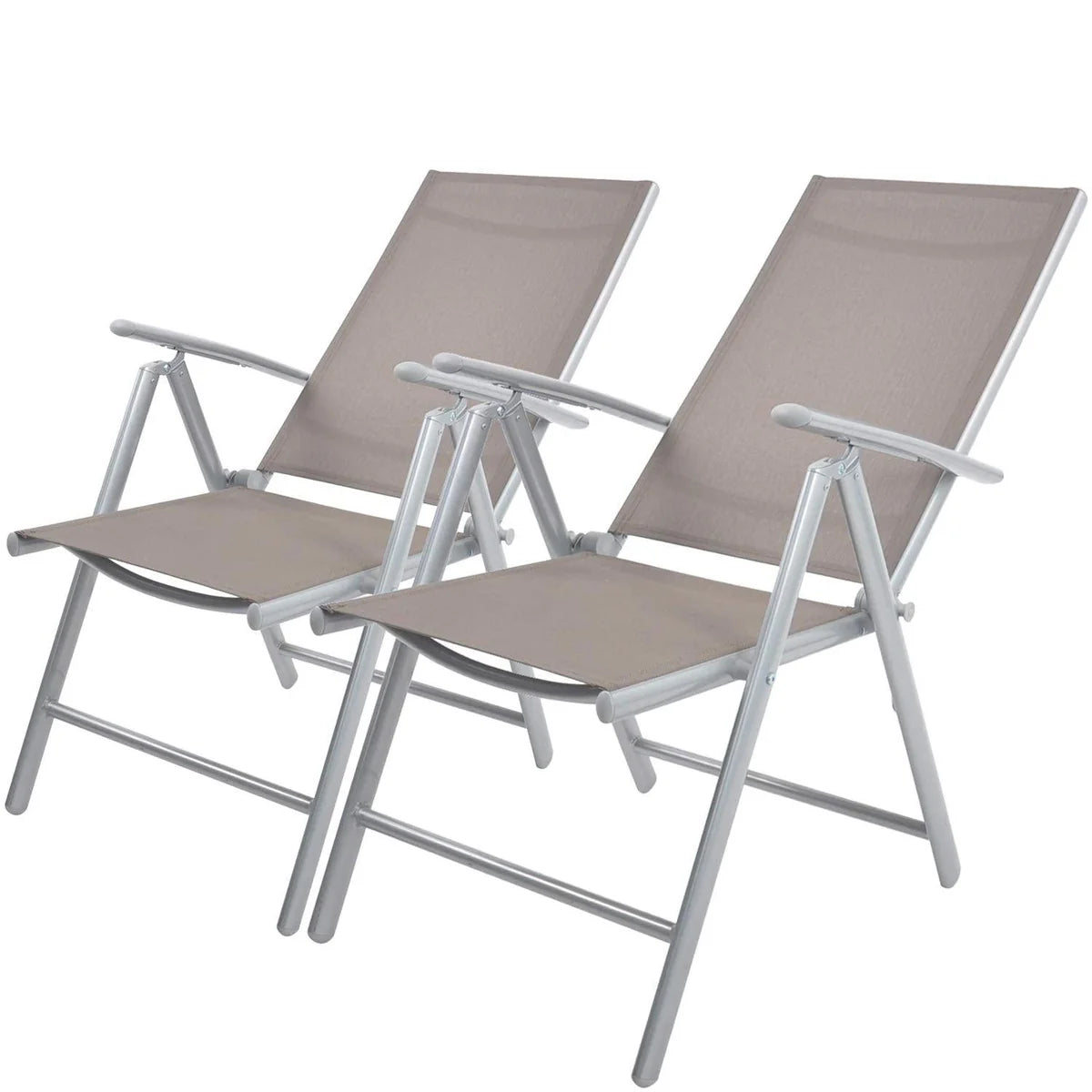 Set of 2 Patio Folding Sling Back Chairs Aluminum Adjustable Reclining Indoor Outdoor Deck Camping Garden Pool