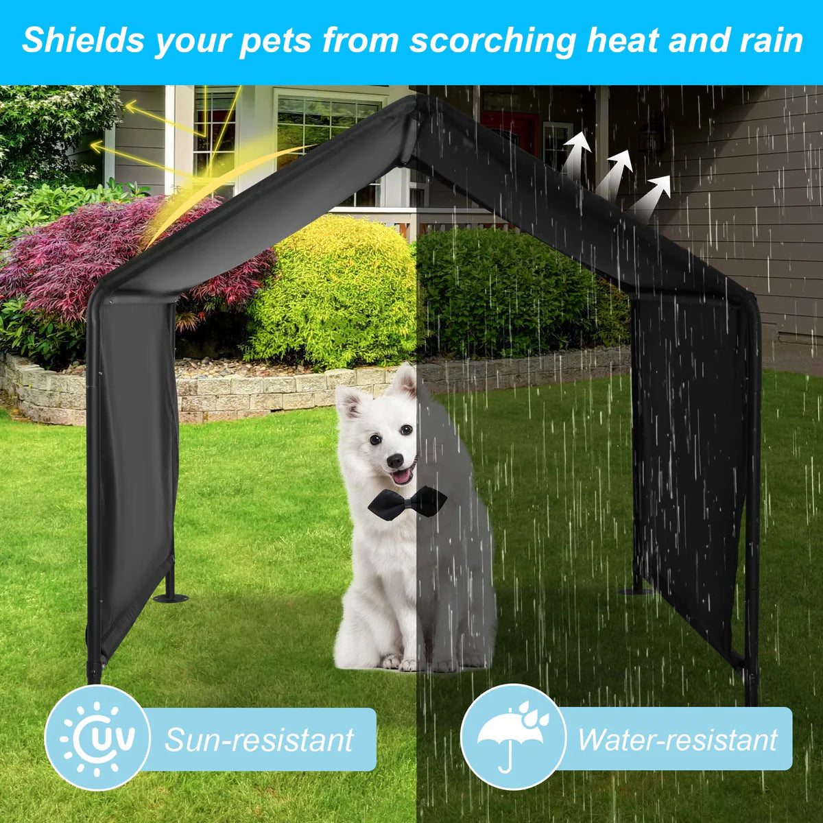 Dog Shade Shelter Outdoor Tent for Large Medium Dogs, Outside Sun Rain Canopy Pet House