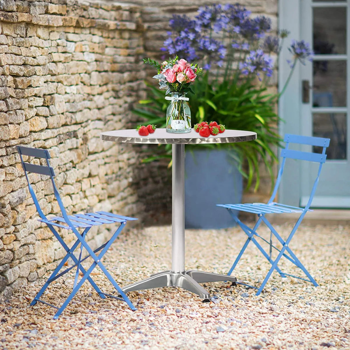 27.5" Round Aluminum Table Patio Backyard Bistro Table Anti-Rust Waterproof Outdoor Furniture, Living Room End Side Table