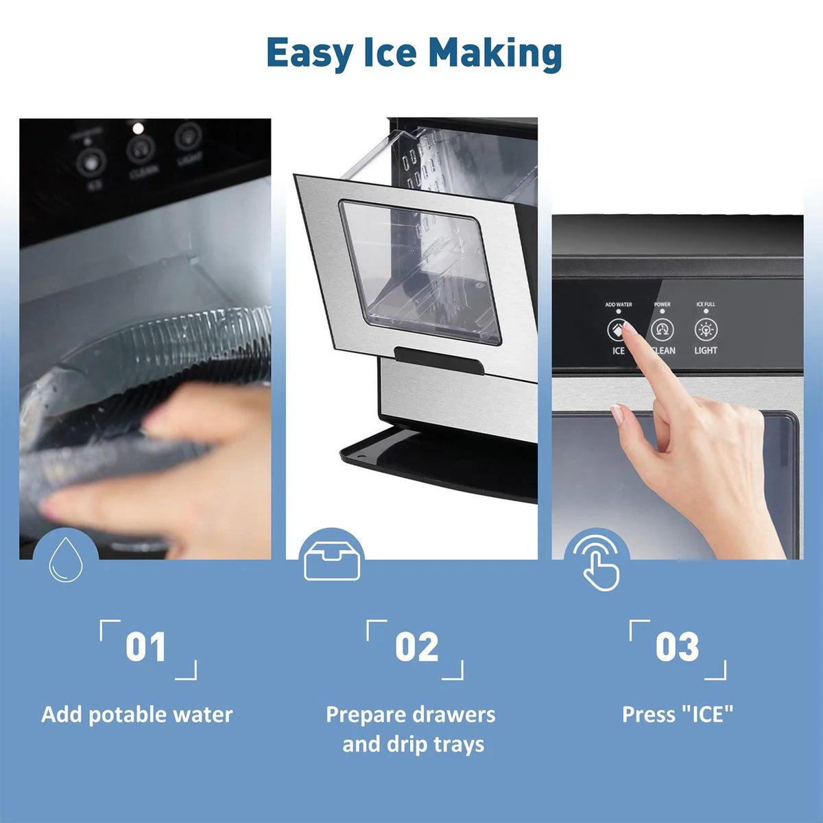 Countertop Nugget Ice Maker Machine 55lbs/24H with Self-Cleaning Function, Ice Scoop and Drip Tray