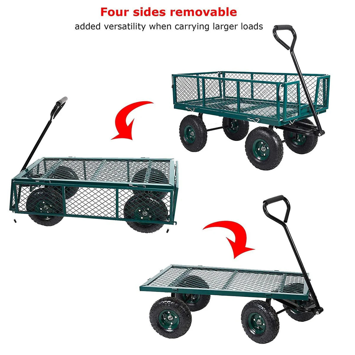 Utility Garden Cart Heavy Duty Wagon w/ Pneumatic Tires Removable Sides