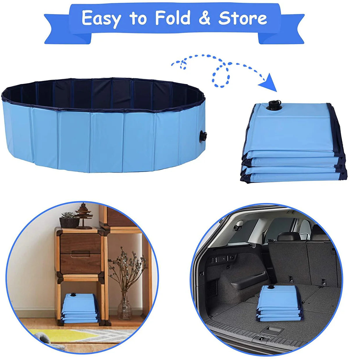 Foldable Pet Swimming Pool Easy to Fold Fill Empty & Clean Slip-Resistant PVC Bathing Tub Kiddie Pool