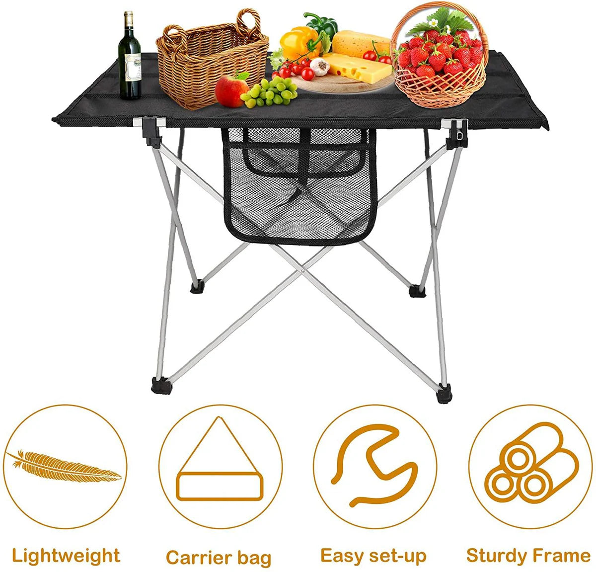 Folding Camping Table Ultralight Outdoor Beach BBQ Picnic Fishing Table with Cup Holders and Carry Bag