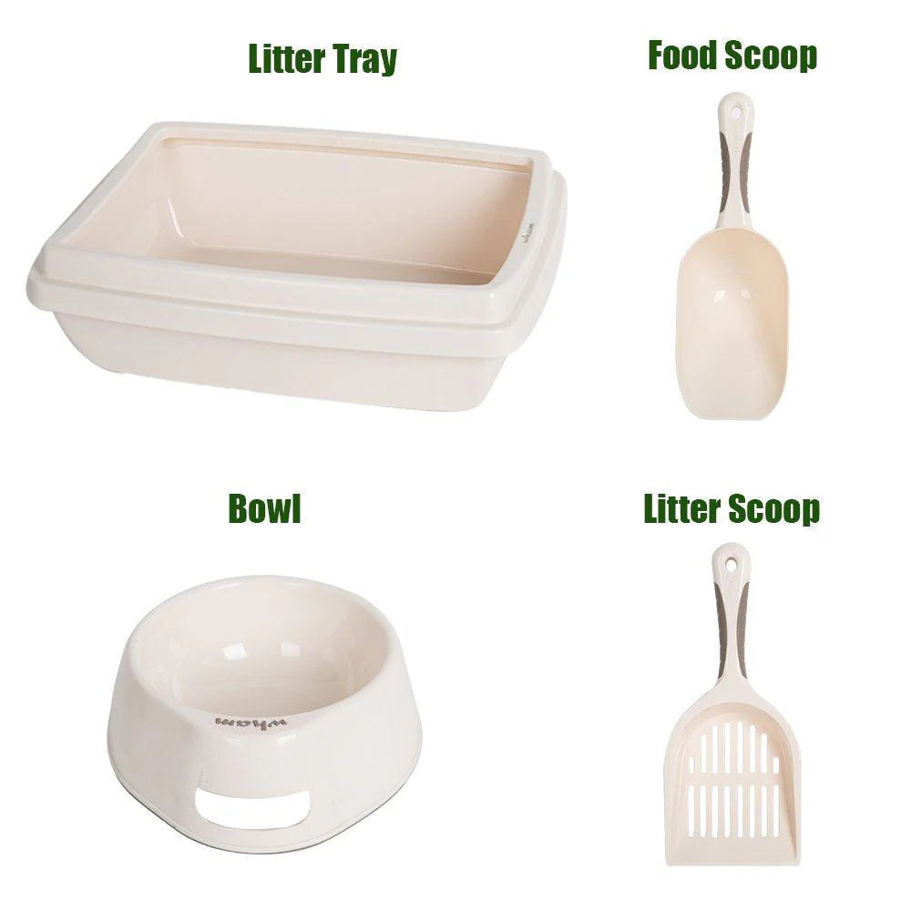 Plastic Pet Supplies Set Cat Kitten Dog Litter Tray, Bowl, Litter Scoop and Food Scoop