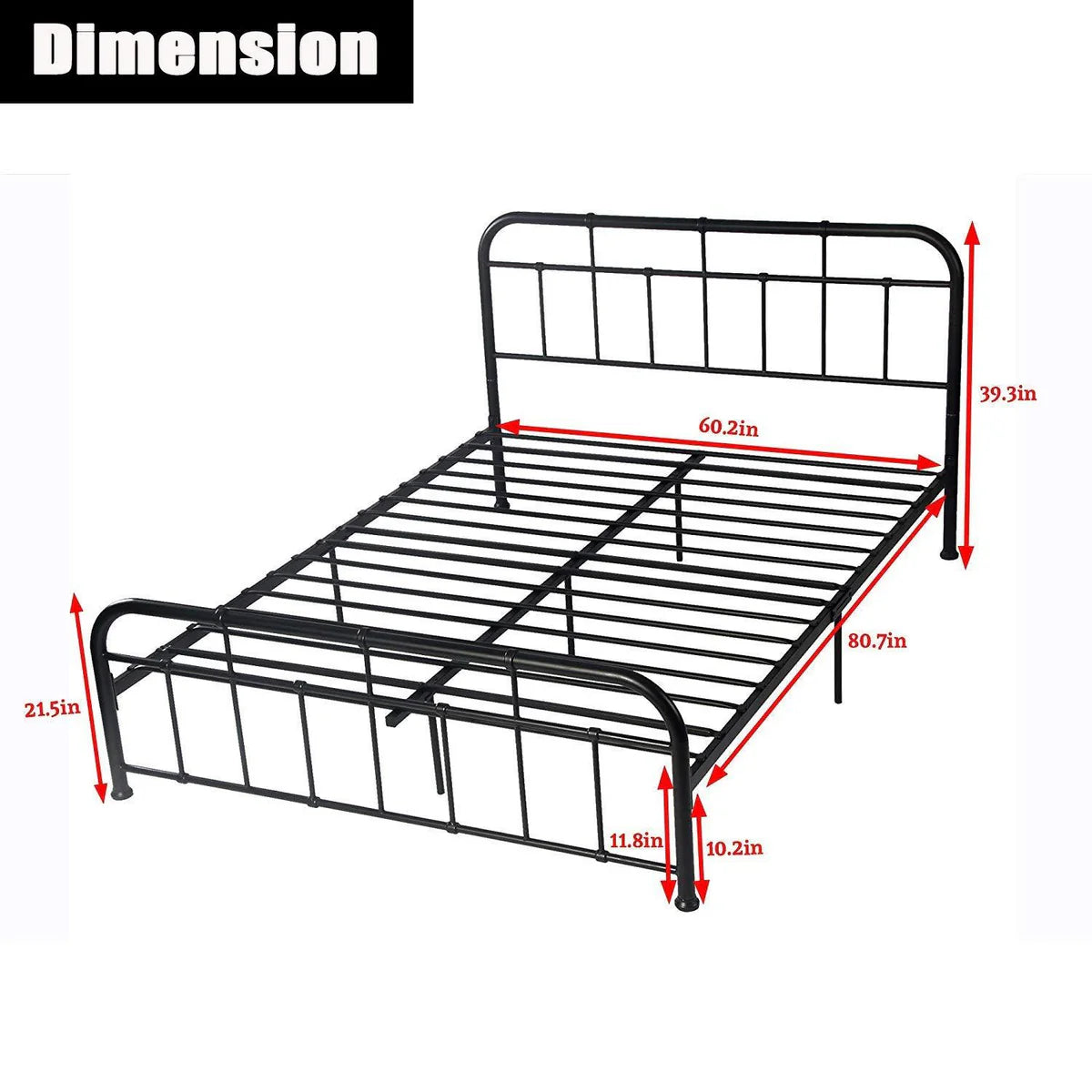 60" Queen Size Contemporary 9-Legs Stable Metal Bed Frame, Black Look