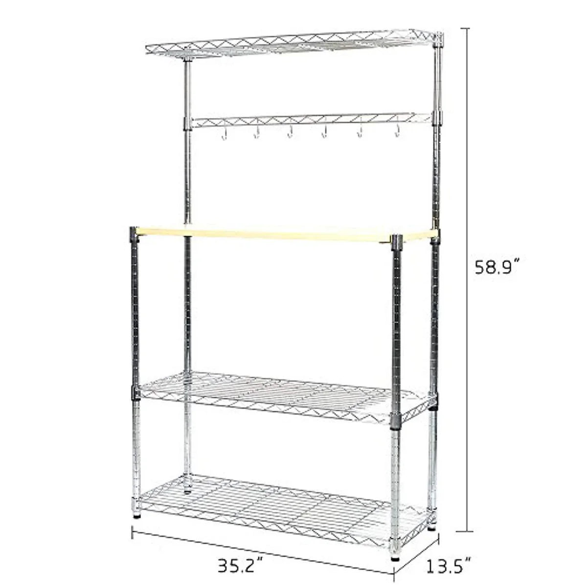 4 Tier Baker's Rack Microwave Shelf, Kitchen Storage Free Standing Workstation with 6 hooks