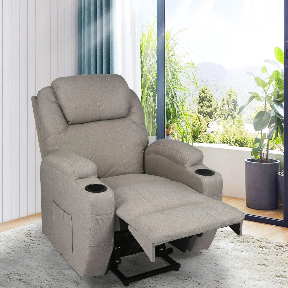 Electric Power Lift Leather Sofa Power Reclining Massage Chair for Elderly with Massage and Heat, Grey