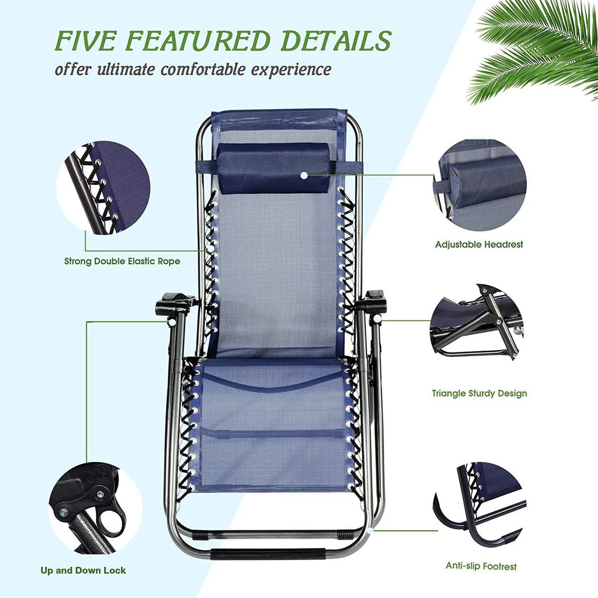 Adjustable Zero Gravity Patio Lounge Chairs 2PC Blue