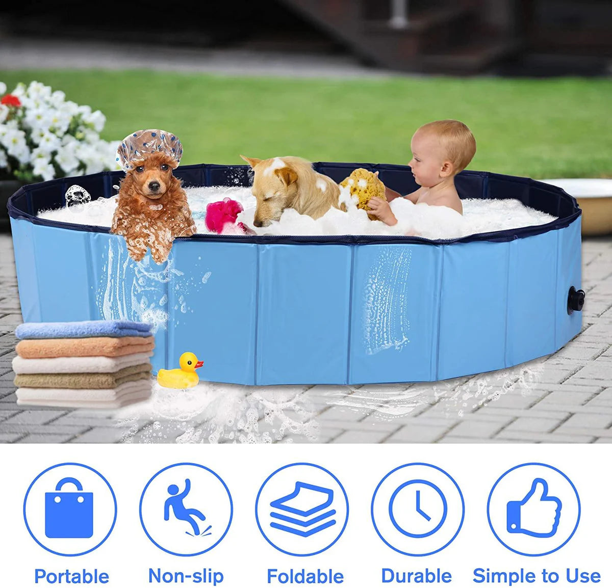 Foldable Pet Swimming Pool Easy to Fold Fill Empty & Clean Slip-Resistant PVC Bathing Tub Kiddie Pool