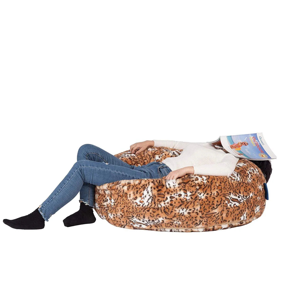 Luxury and Comfy Bean Bag Chair Big Beanless Bag Chairs Soft Sofa Lounger, Sponge Filling, Leopard Print