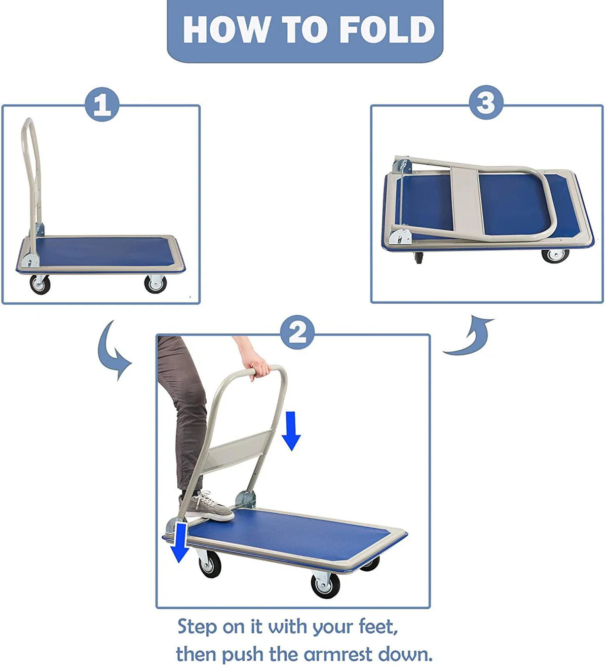 Folding Platform Cart Hand Truck Moving Push Flatbed Dolly Cart for Warehouse Home Office, 660 lbs Weight Capacity