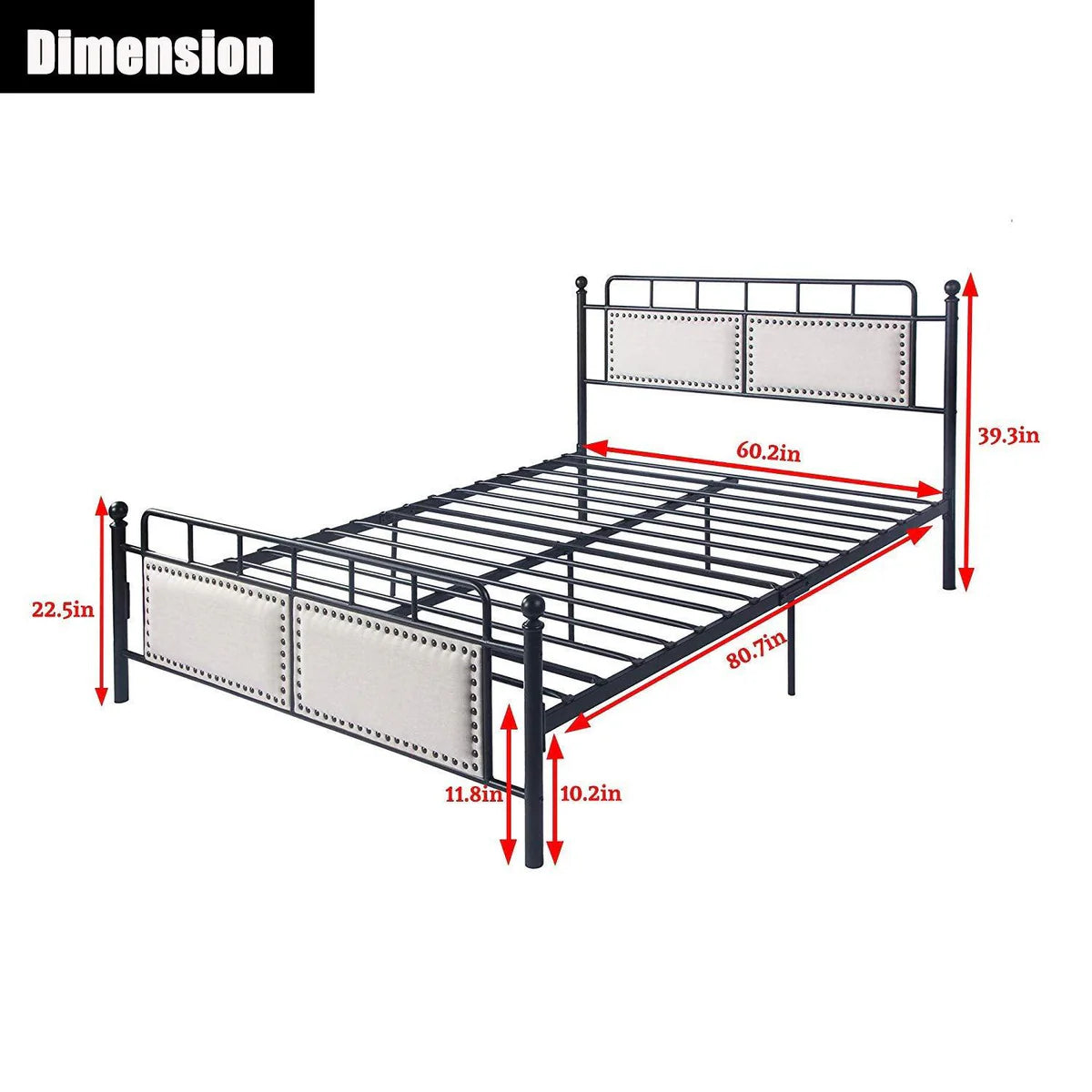 Modern Queen Size Platform Bed with Frame, Black, 12inch