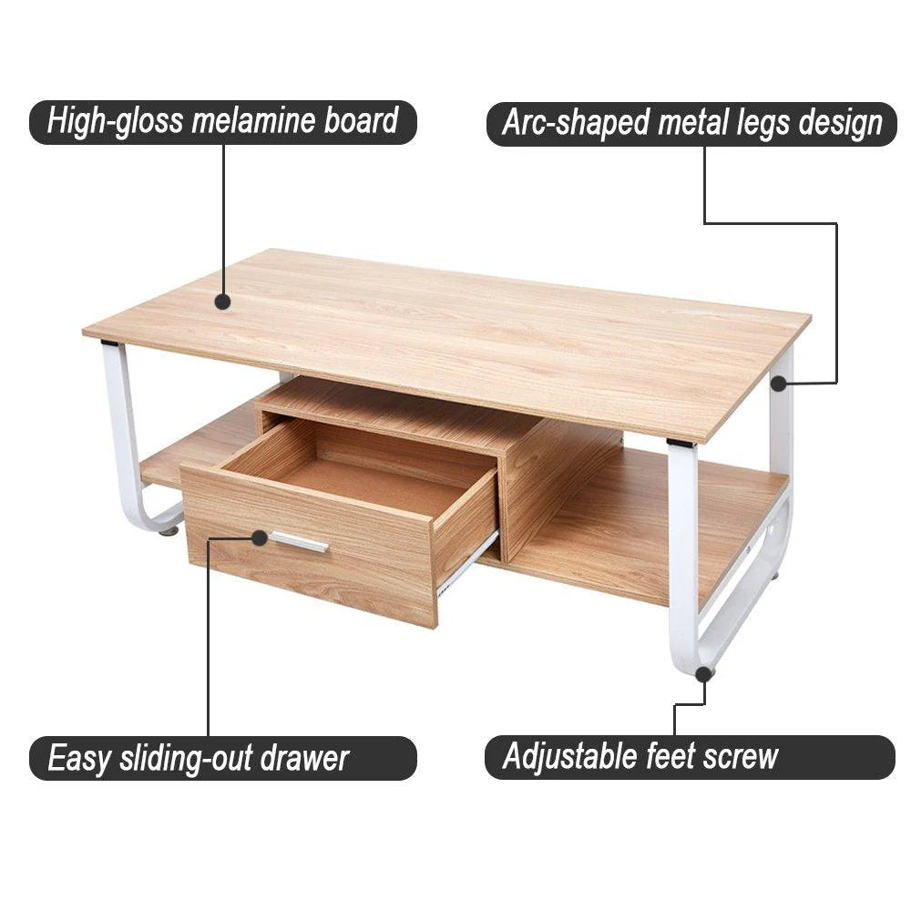 47" Modern End Table with Drawer Storage Shelf Rectangular Side Table