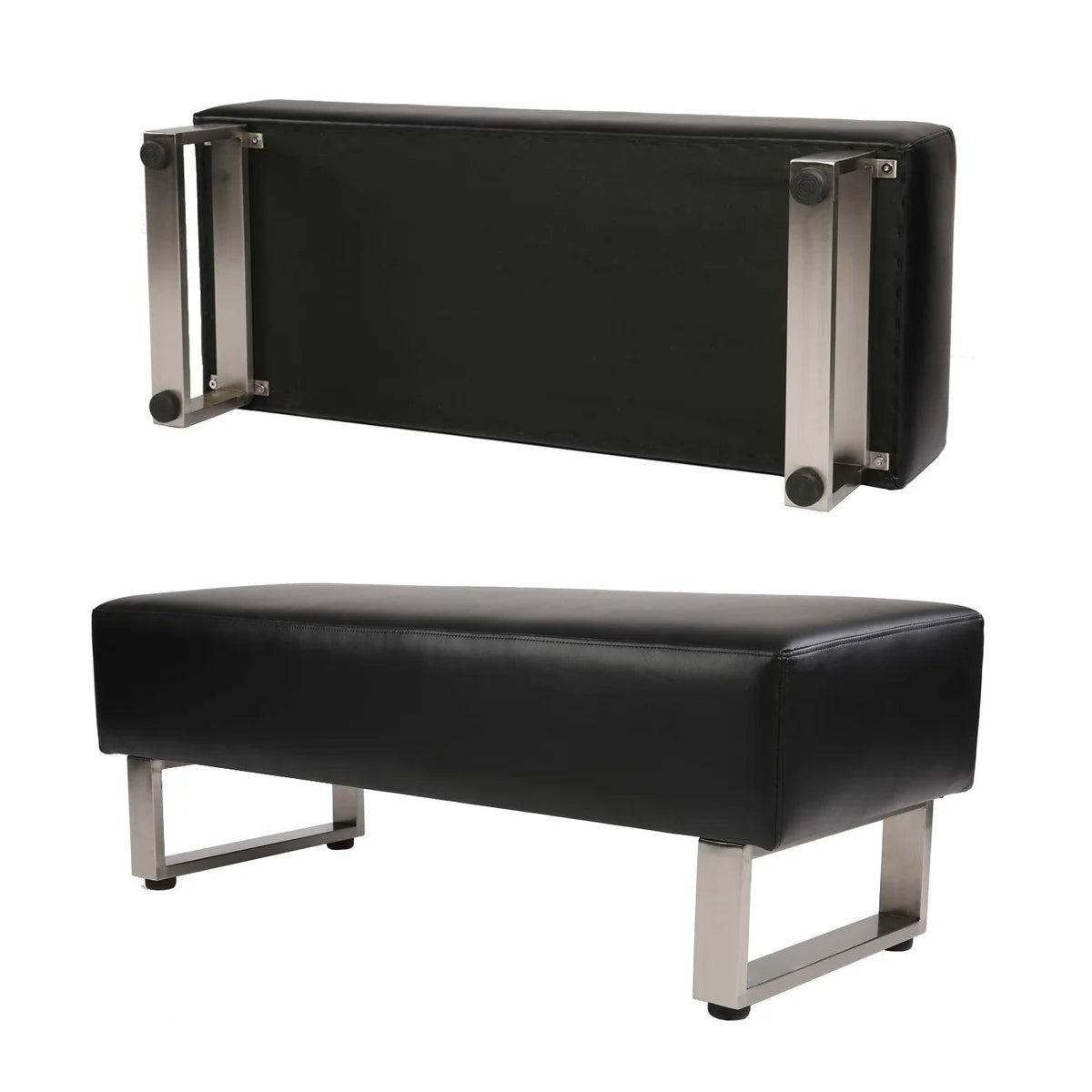 Dining Room Bench Faux Leather Entryway Long Bench Upholstered Padded Seat for Waiting Room Bedroom Reception Area Lobby, Black