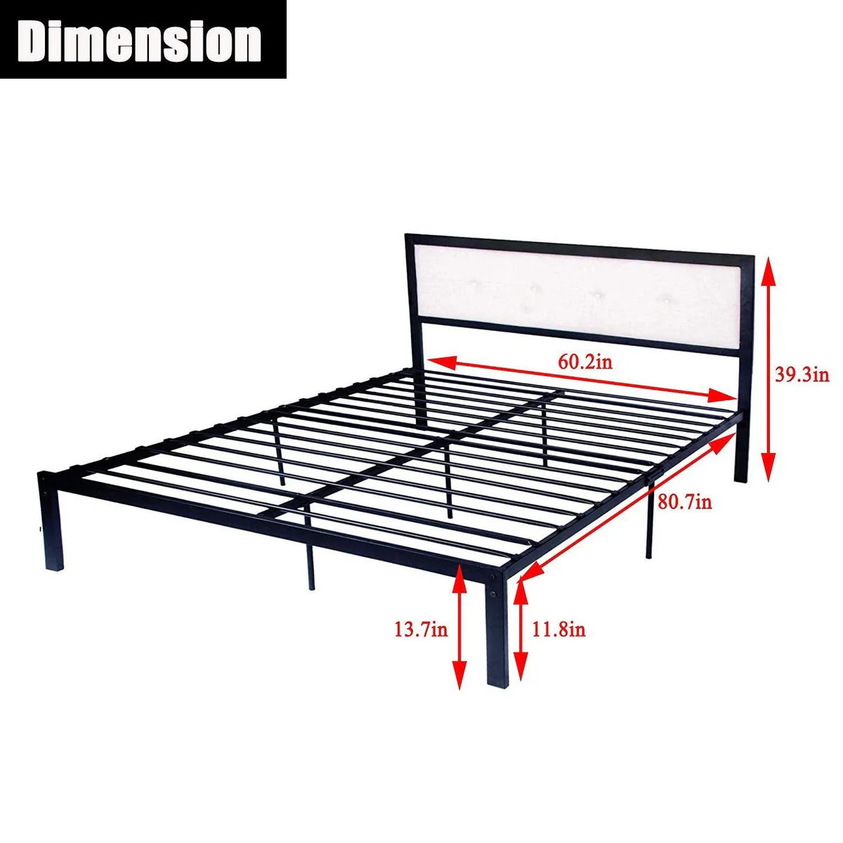 Modern Queen Size 9-Legs Stable Metal Bed Frame Full with Upholstered Headboard Mattress Base