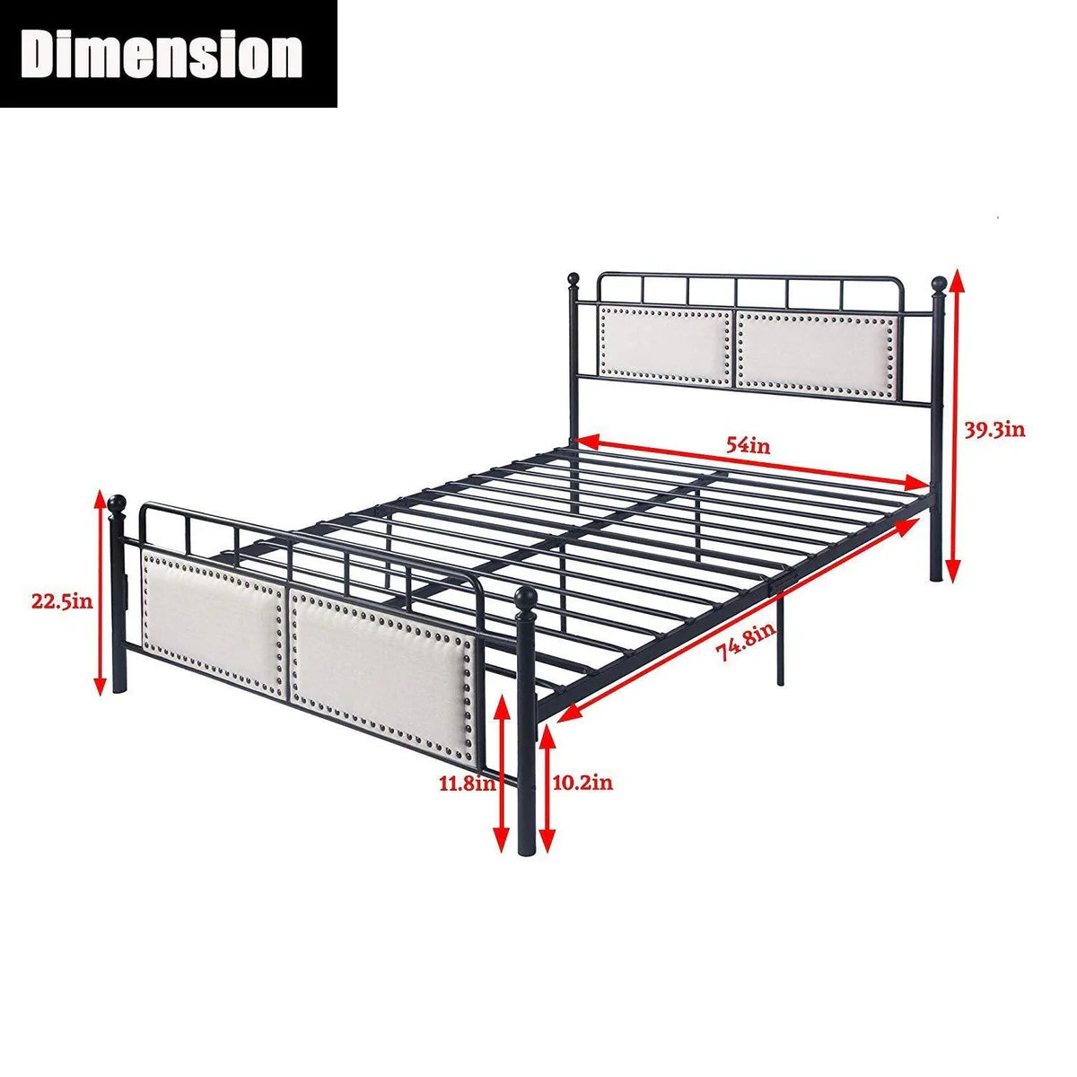 54" Modern Full Size Platform Bed with Frame, Black, 12inch