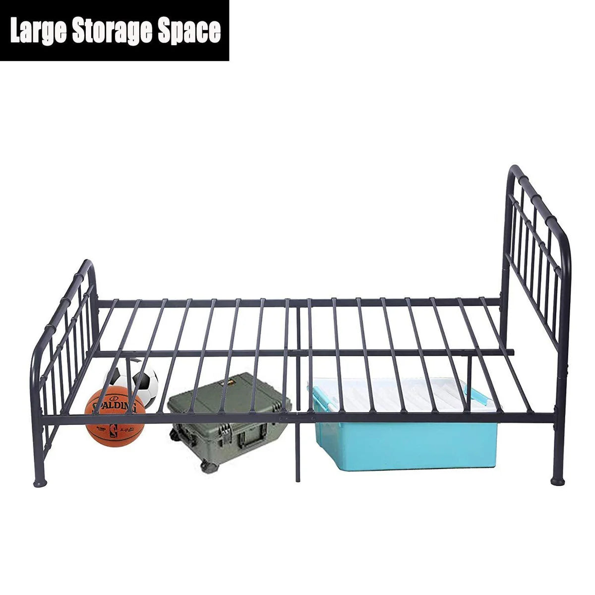 60" Queen Size Contemporary 9-Legs Stable Metal Bed Frame, Black Look