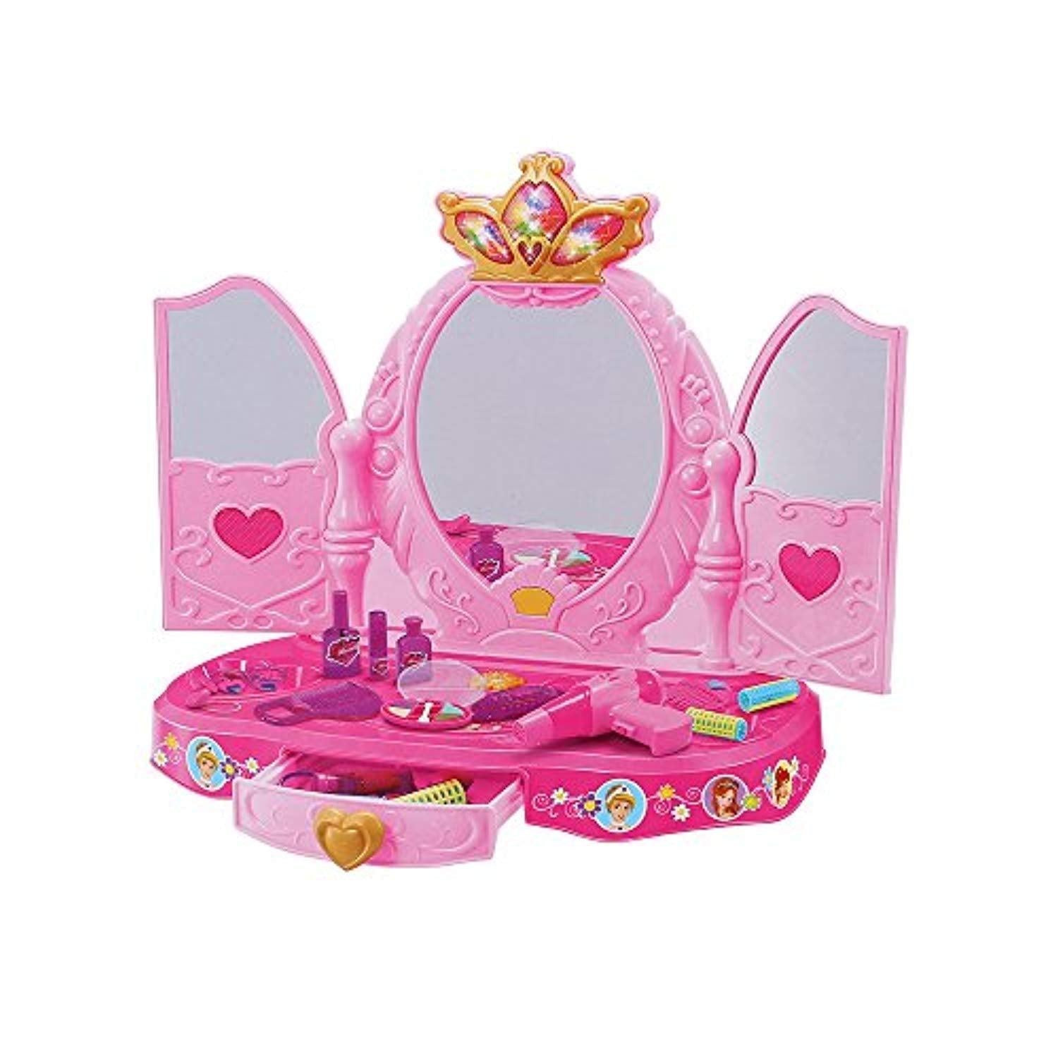 Pink Princess Pretend Play Dressing Table with Makeup Mirror,Music and Lights