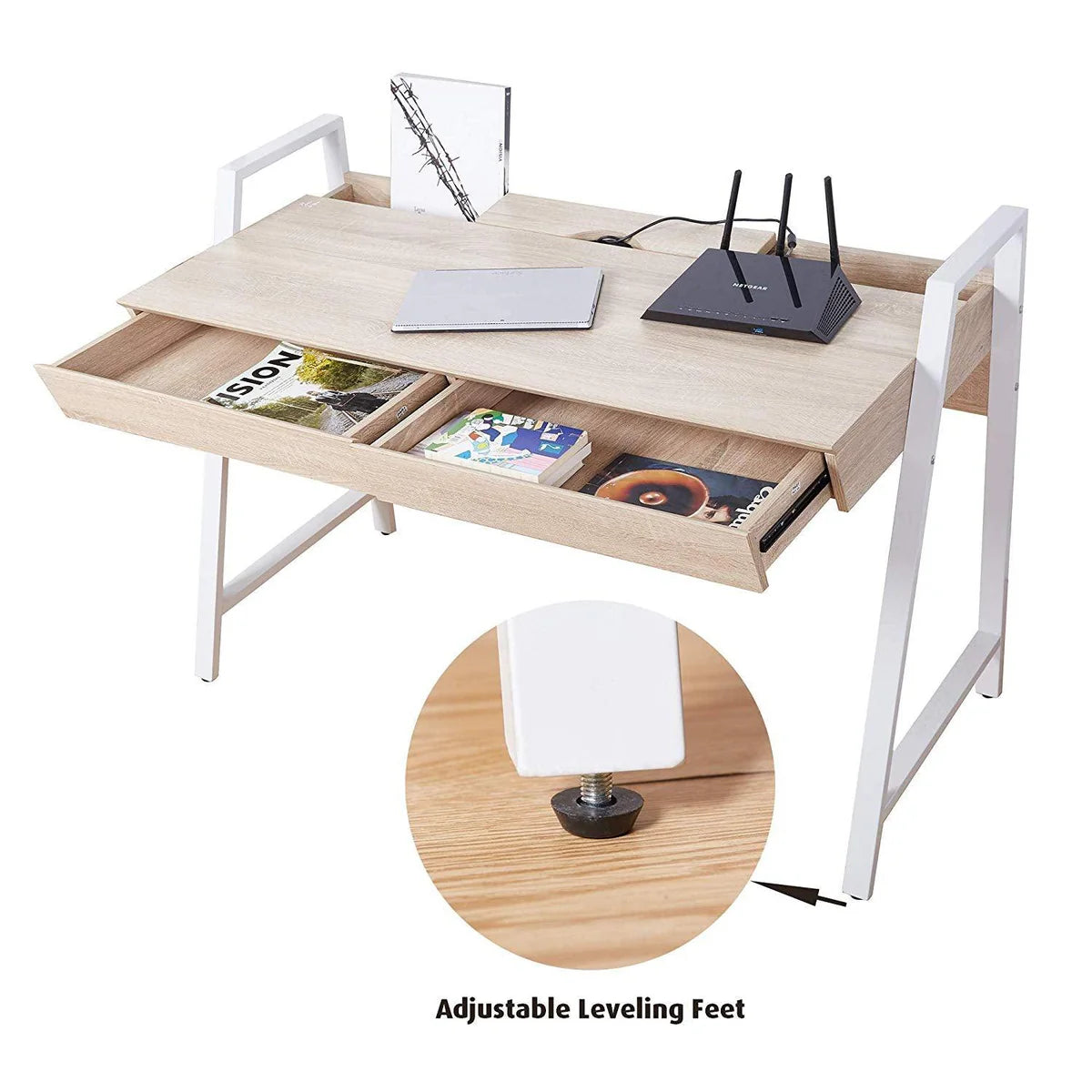 Wood Computer Desk Computer Table Writing Desk Workstation Study Home Office Furniture with Two Drawers,White