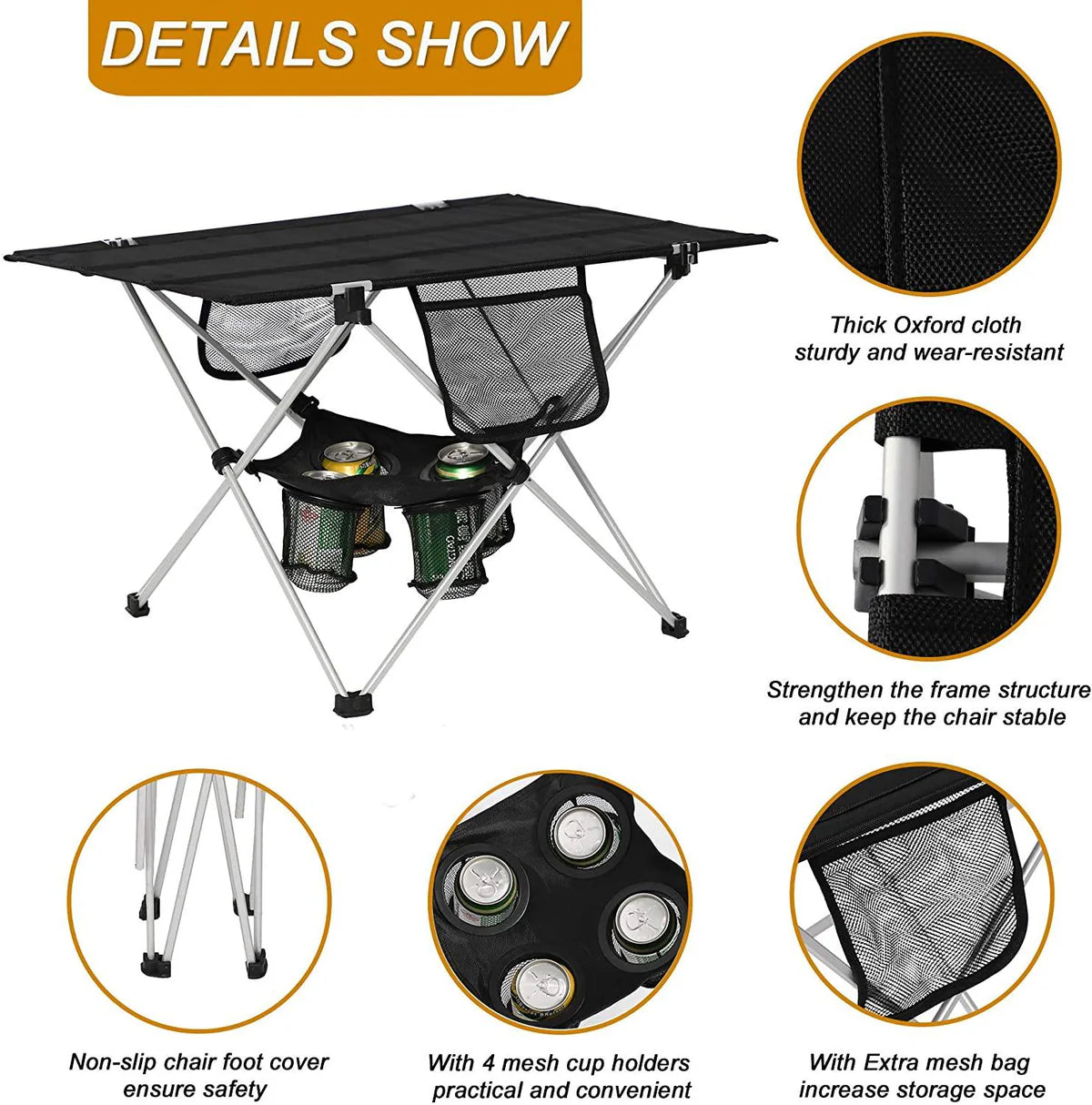 Folding Camping Table Ultralight Outdoor Beach BBQ Picnic Fishing Table with Cup Holders and Carry Bag