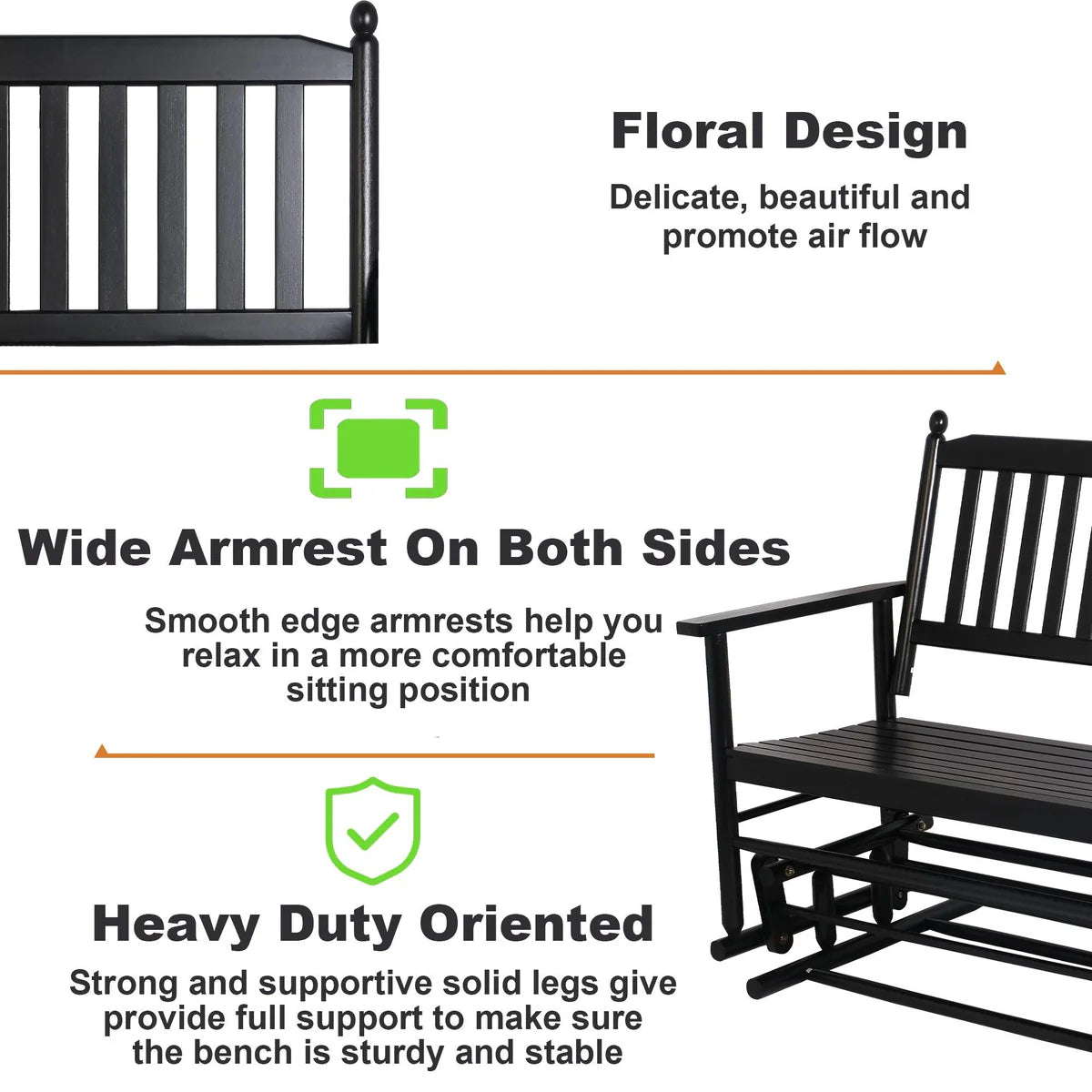 2 Person Swing Glider Chair, Wooden Garden Patio Rocking Seating Bench for Outside