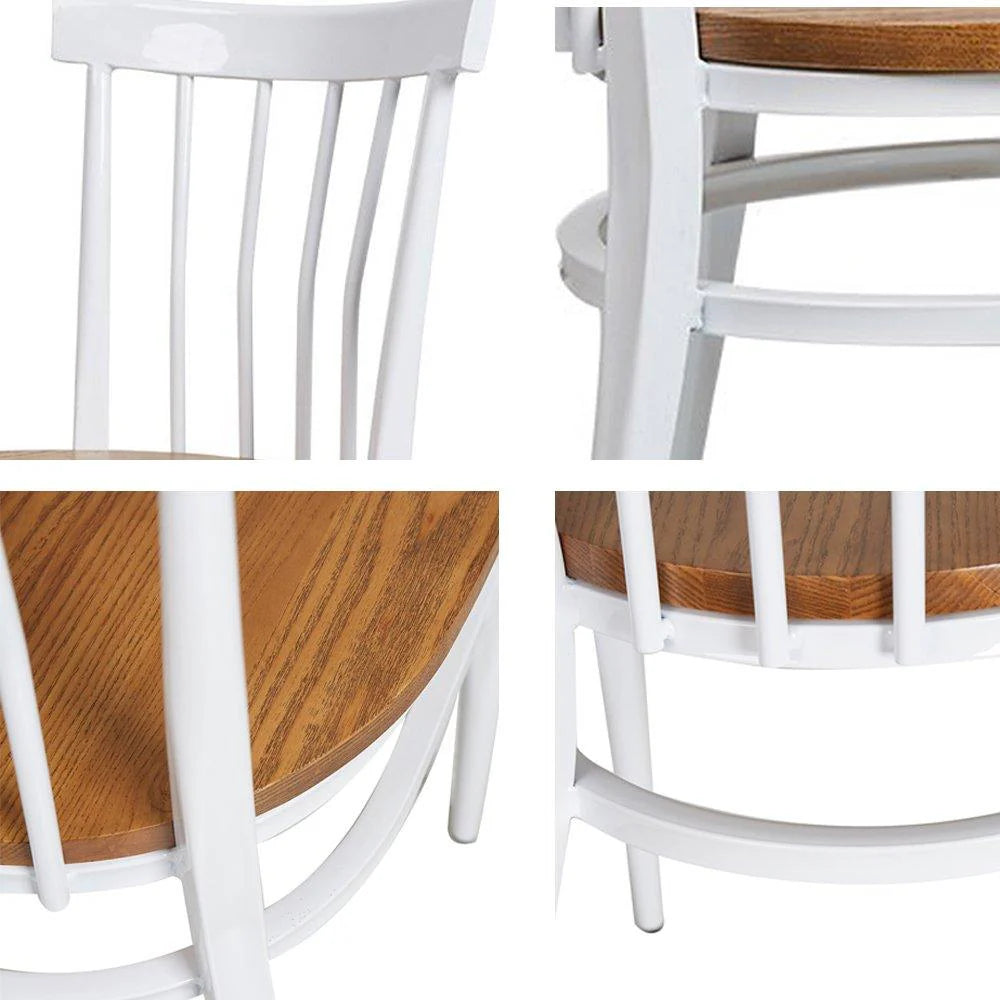 School House Back Metal Restaurant Chair -Solid Wood Seat and Metal Legs, Set of 2