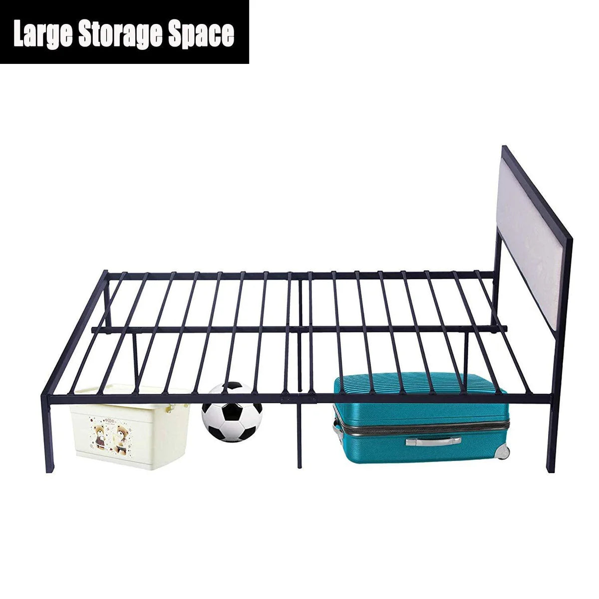 Modern Queen Size 9-Legs Stable Metal Bed Frame Full with Upholstered Headboard Mattress Base