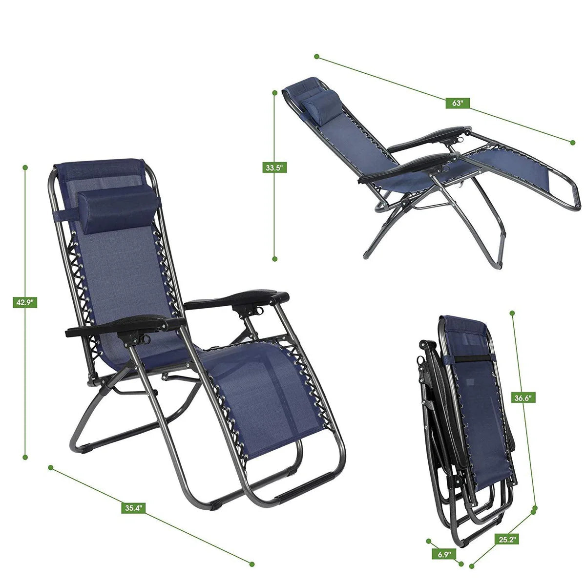 Adjustable Zero Gravity Patio Lounge Chairs 2PC Blue