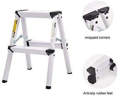 Folding 2 Step Stool Light Weight Aluminum Step Ladder, 250 lbs Capacity (19"H)