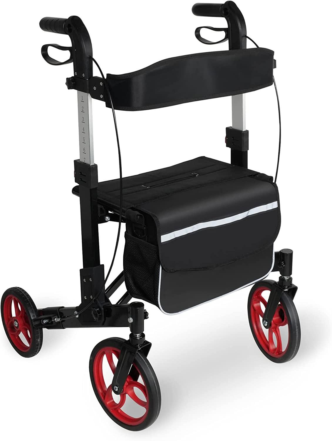 3-in-1 Folding Rollator Walker with Adjustable Handles and Seat Backrest