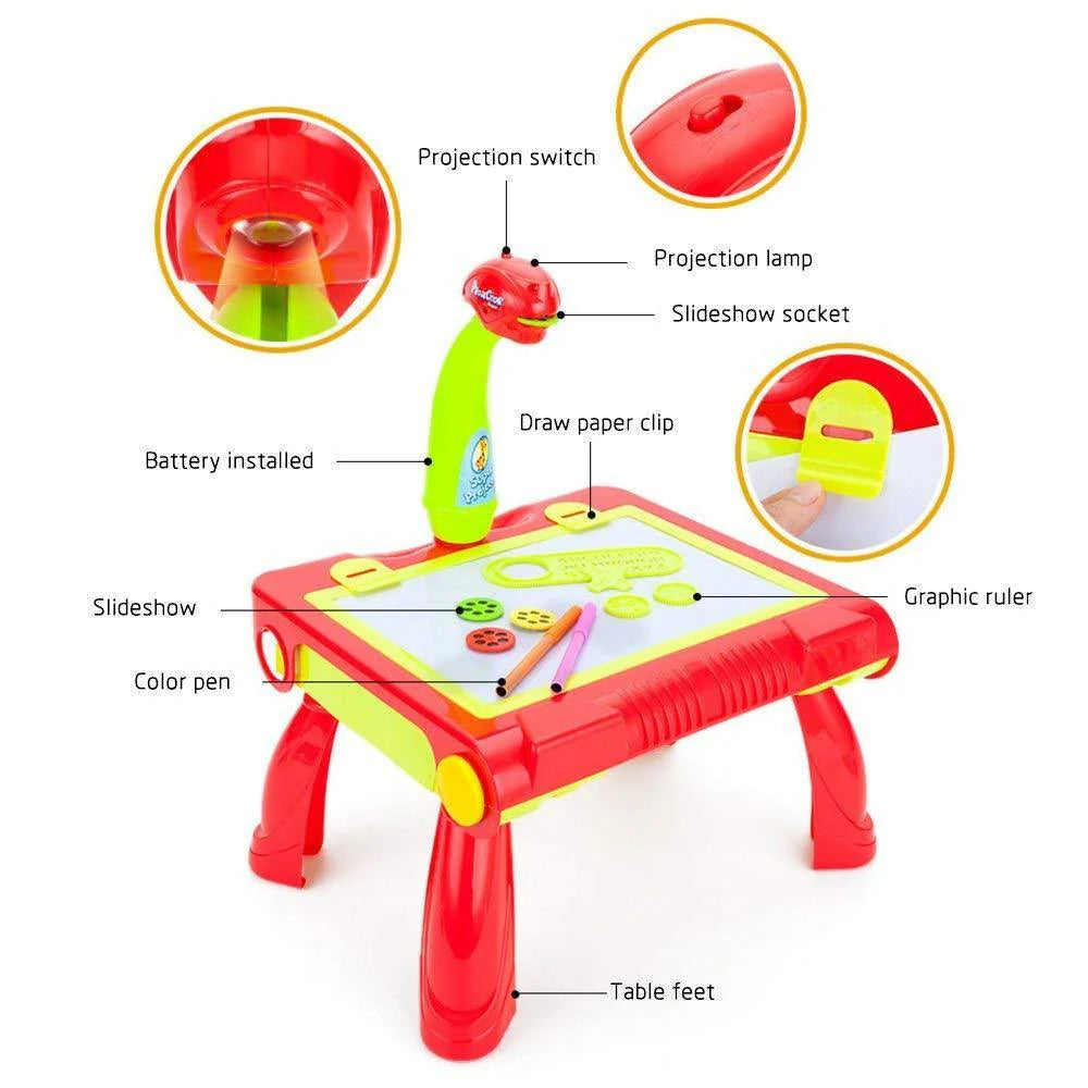 4 in 1 Children Educational Drawing Toy Painting Learning Table with Projector Toy for Age 3+