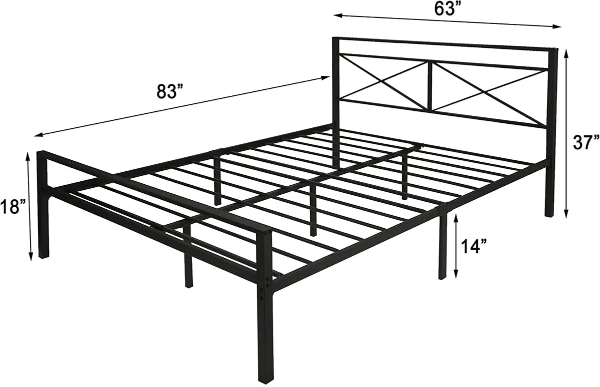 Queen Metal Bed Frame Mattress Foundation Platform Headboard with Anti-Rust Process Mattress Foundation