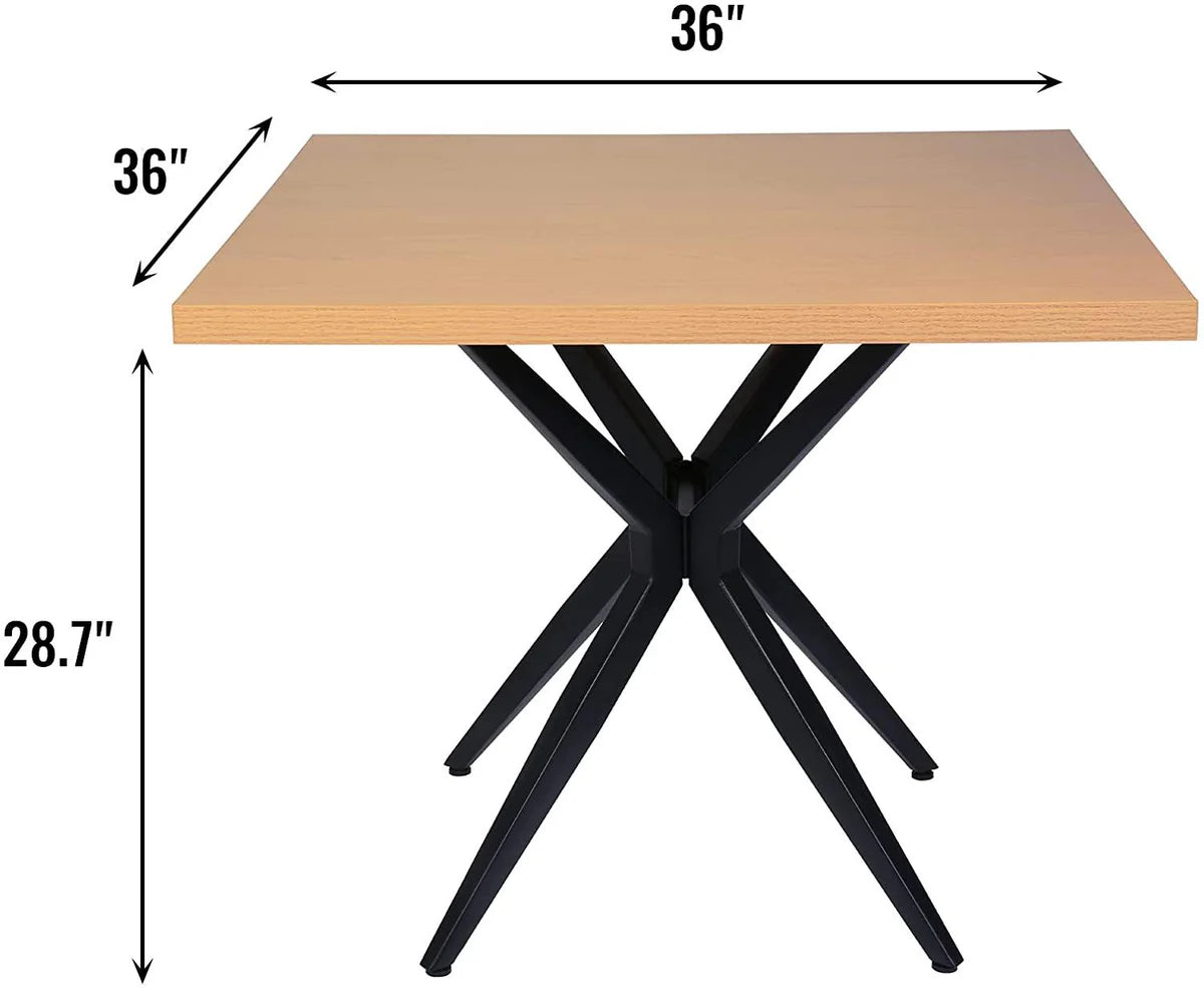 36" Square Wooden Dining Room Table Leisure Coffee Table with Metal Legs for Cafe Bar, Balcony Home, Living Room