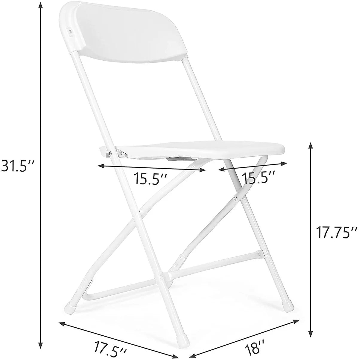 6 Pack White Plastic Foldable Chairs Party Chairs with Steel Frame, Support Up to 650 lbs