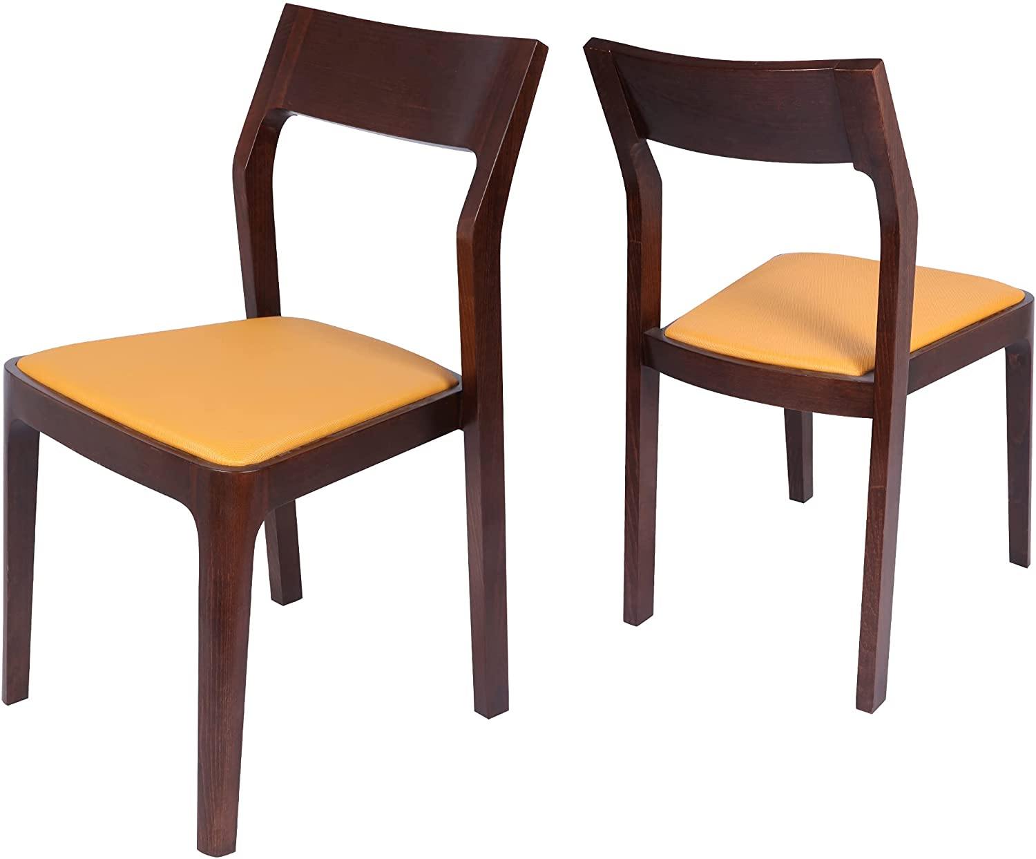 Set of 2 Dining Chair Mid Century Leather and Wood Chair for Living Room Kitchen Bedroom, High-end Modern Armless Accent Chair