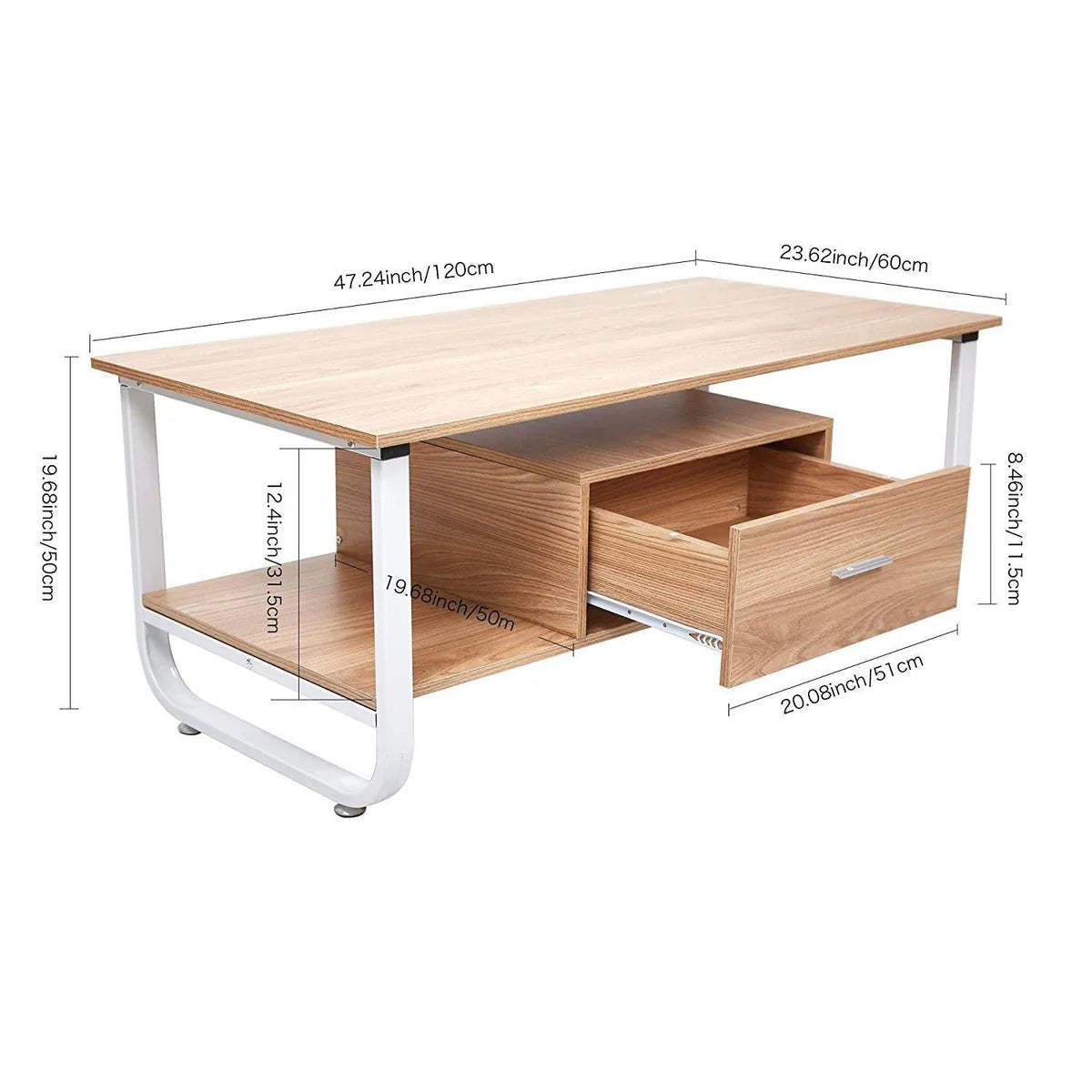 47" Modern End Table with Drawer Storage Shelf Rectangular Side Table