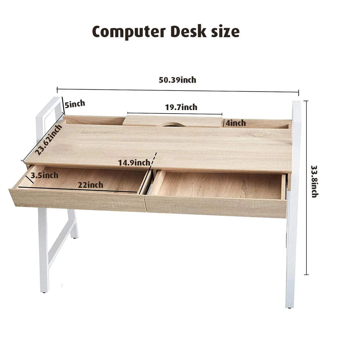 Wood Computer Desk Computer Table Writing Desk Workstation Study Home Office Furniture with Two Drawers,White