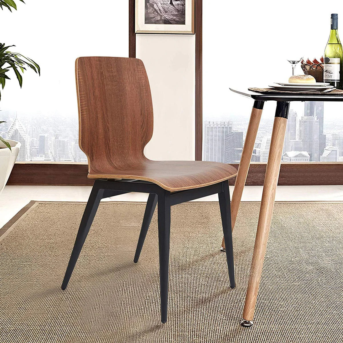 Set of 4 Modern Dining Chairs Wooden Kitchen Side Chairs with Metal Legs, Brown