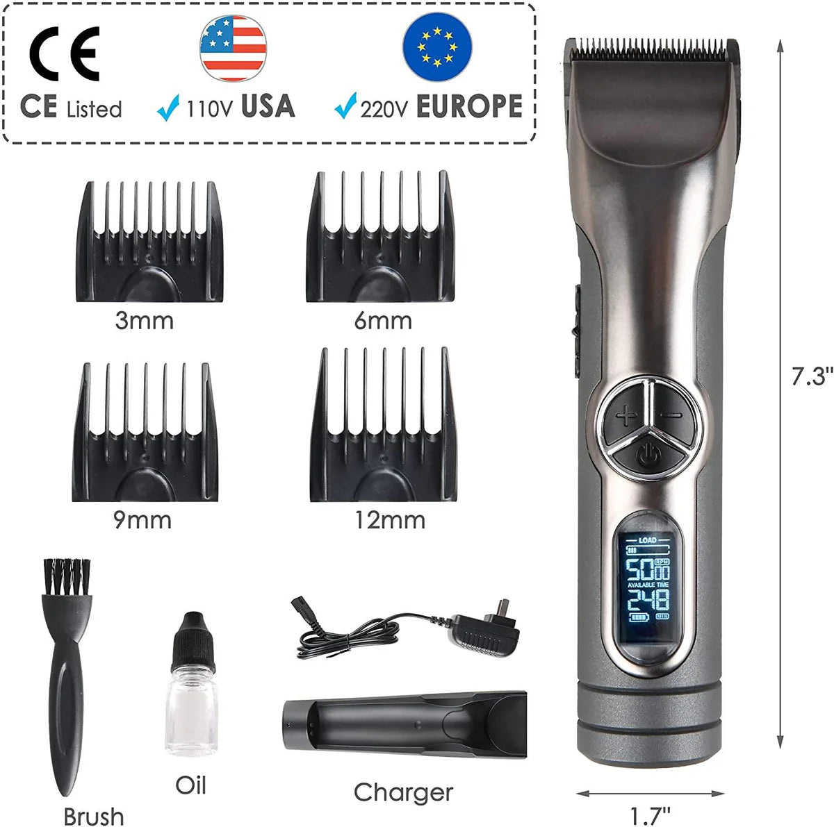 Professional Cordless Rechargeable Hair Clipper Kit for Men with Charging Base for Barbers 4 Guide Combs & 5 Speeds