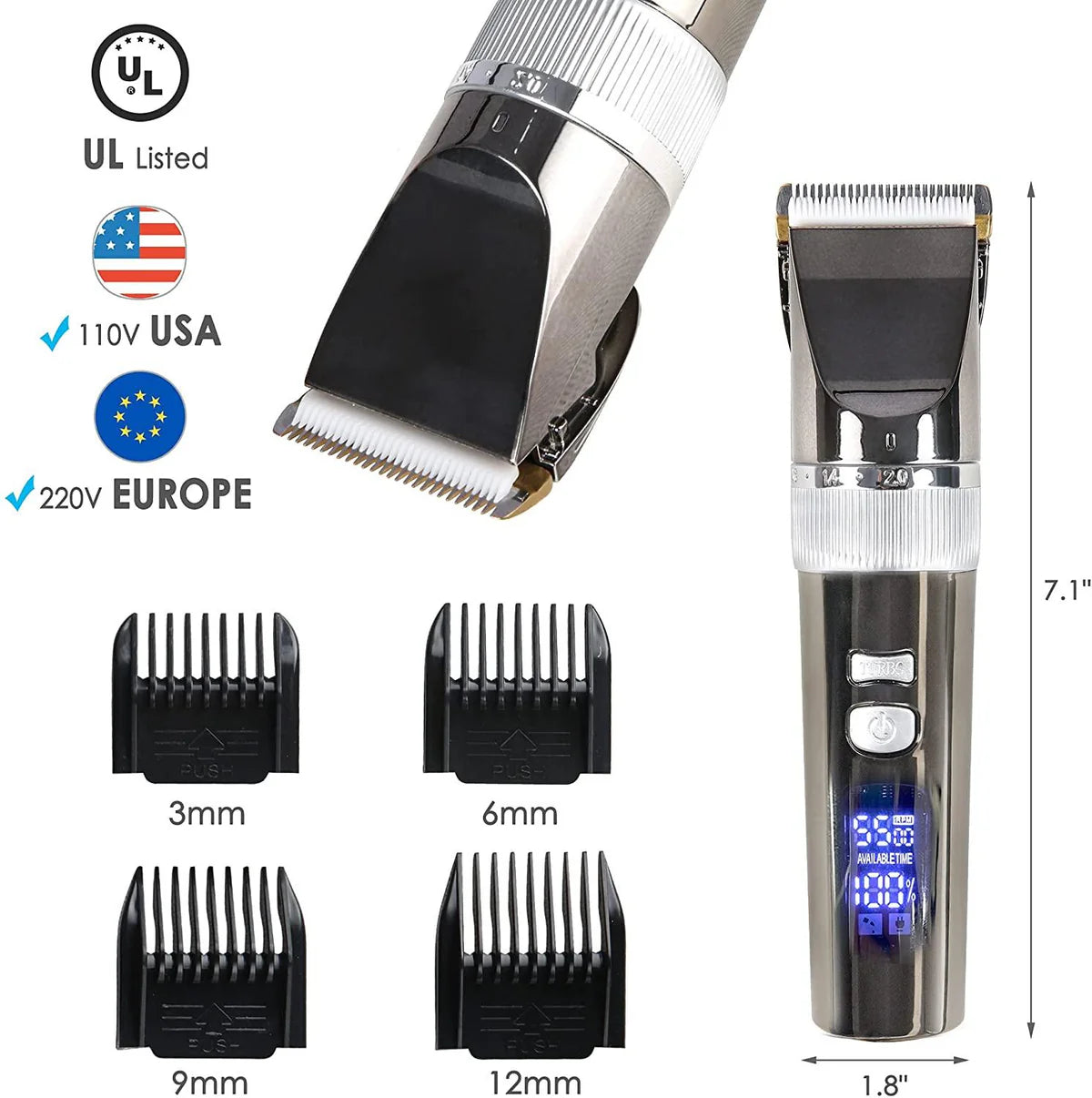 Electric Cordless Rechargeable Hair Clipper Kit for Men with Charging Base for Barbers 4 Guide Combs & 5 Speeds