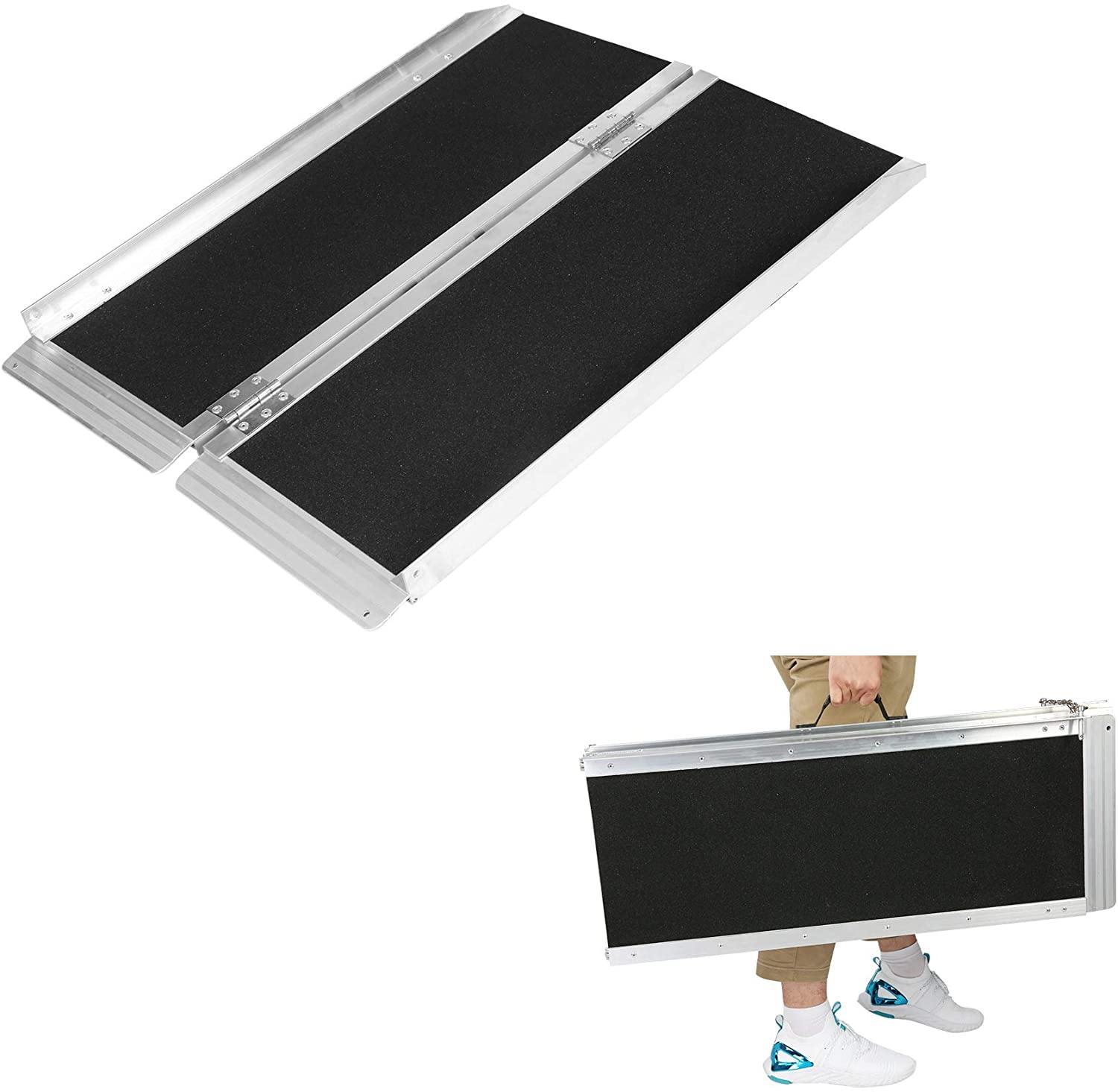 3 ft. Wheelchair Ramp (20LBS), Aluminum Alloy Ramp, Single Fold Portable Handles & Anti-Slip Carpet