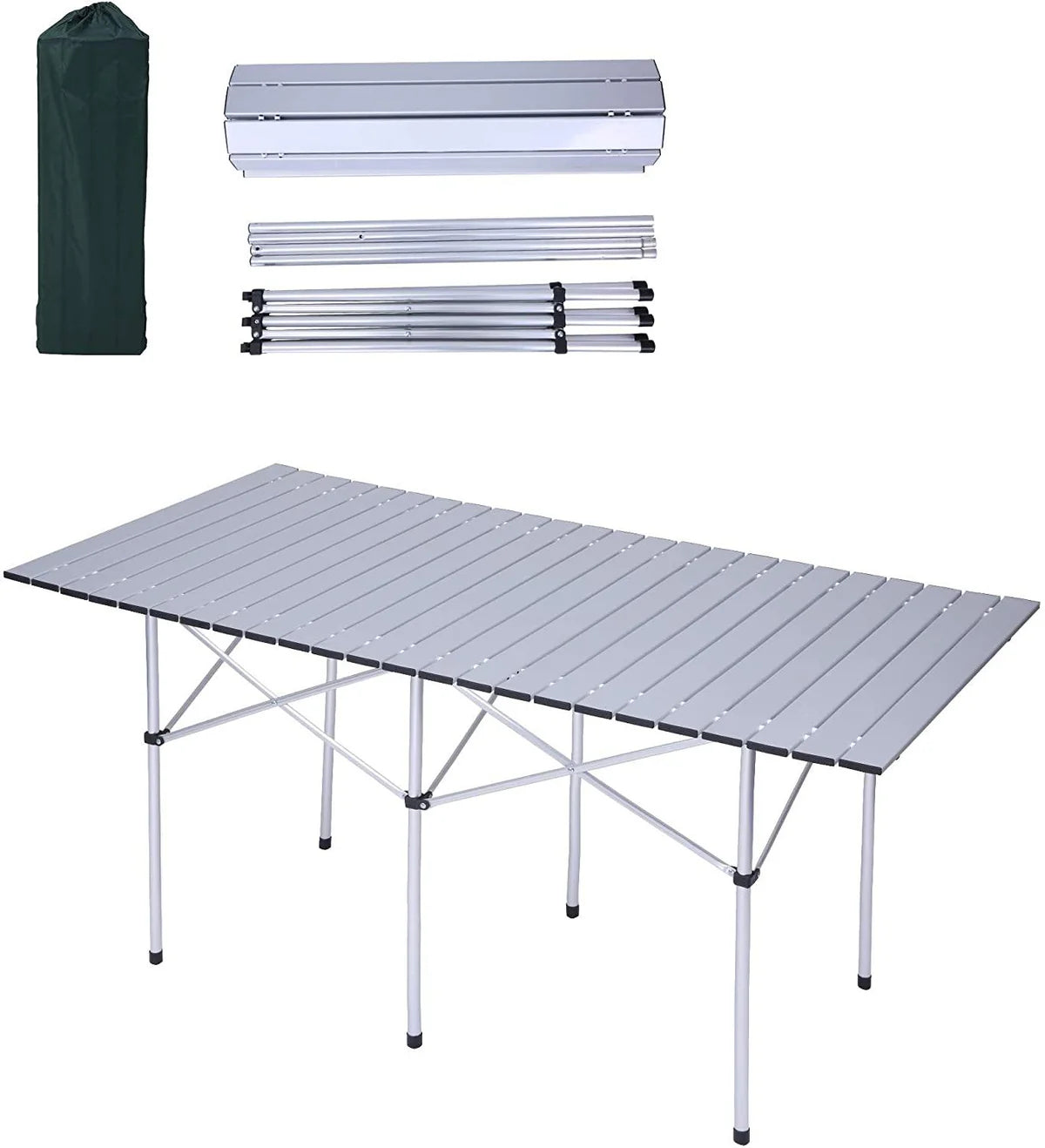 Portable Folding Lightweight Aluminum Camping Picnic Table, Compact Roll Top Table with Carry Bag