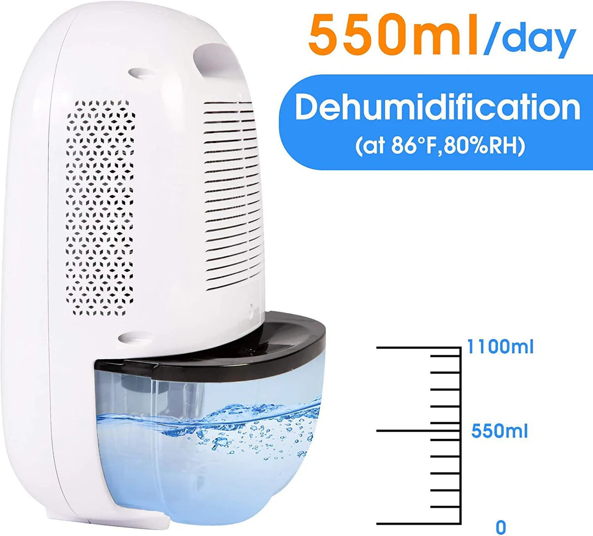 37oz Small Quiet Portable Dehumidifier for Home with LCD Display and Auto Shut-Off, White