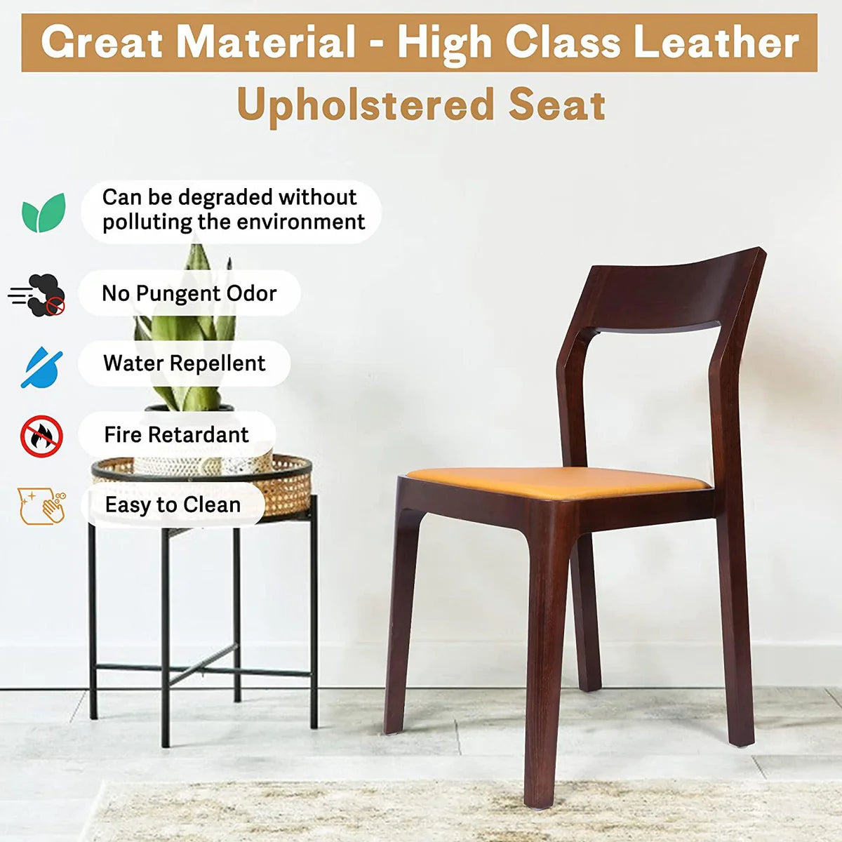 Set of 2 Dining Chair Mid Century Leather and Wood Chair for Living Room Kitchen Bedroom, High-end Modern Armless Accent Chair