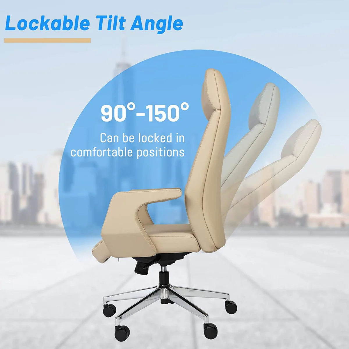 Executive Office Chair Ergonomic Leather High Back Heavy Duty Chair Padded Armrests Lumbar Support Lock Position