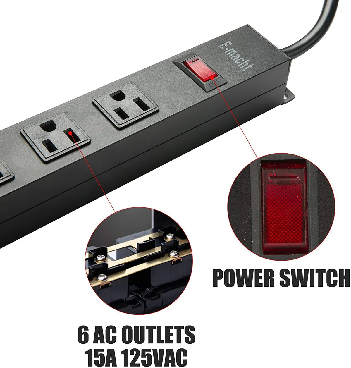 6 Outlet Heavy Duty Power Strip 2 Pack Metal Power Outlet