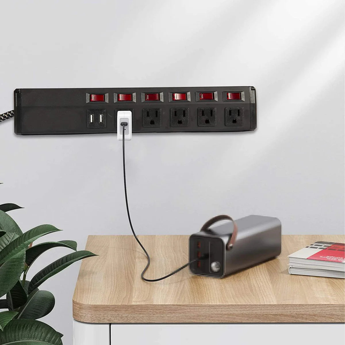 Surge Protector Power Strip with Outlets and USB Charging Ports 6-Foot Cord for Home, Office -Black (2, 5 outlets+2 USB)