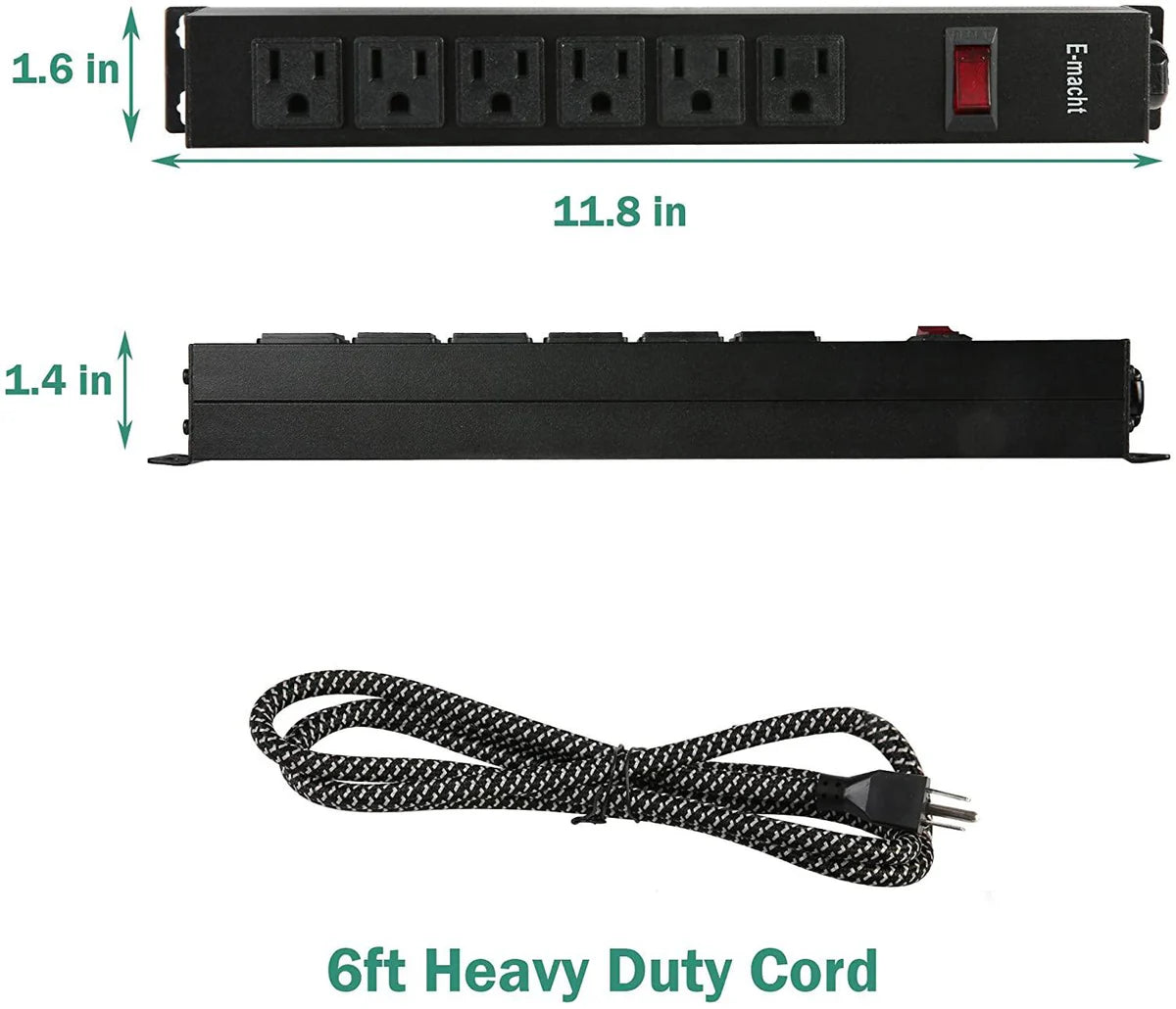 Long Power Strip Surge Protector, 6 Outlets Metal Outlet, Wall Mountable, 6 ft Long Extension Cord, 2 Pack