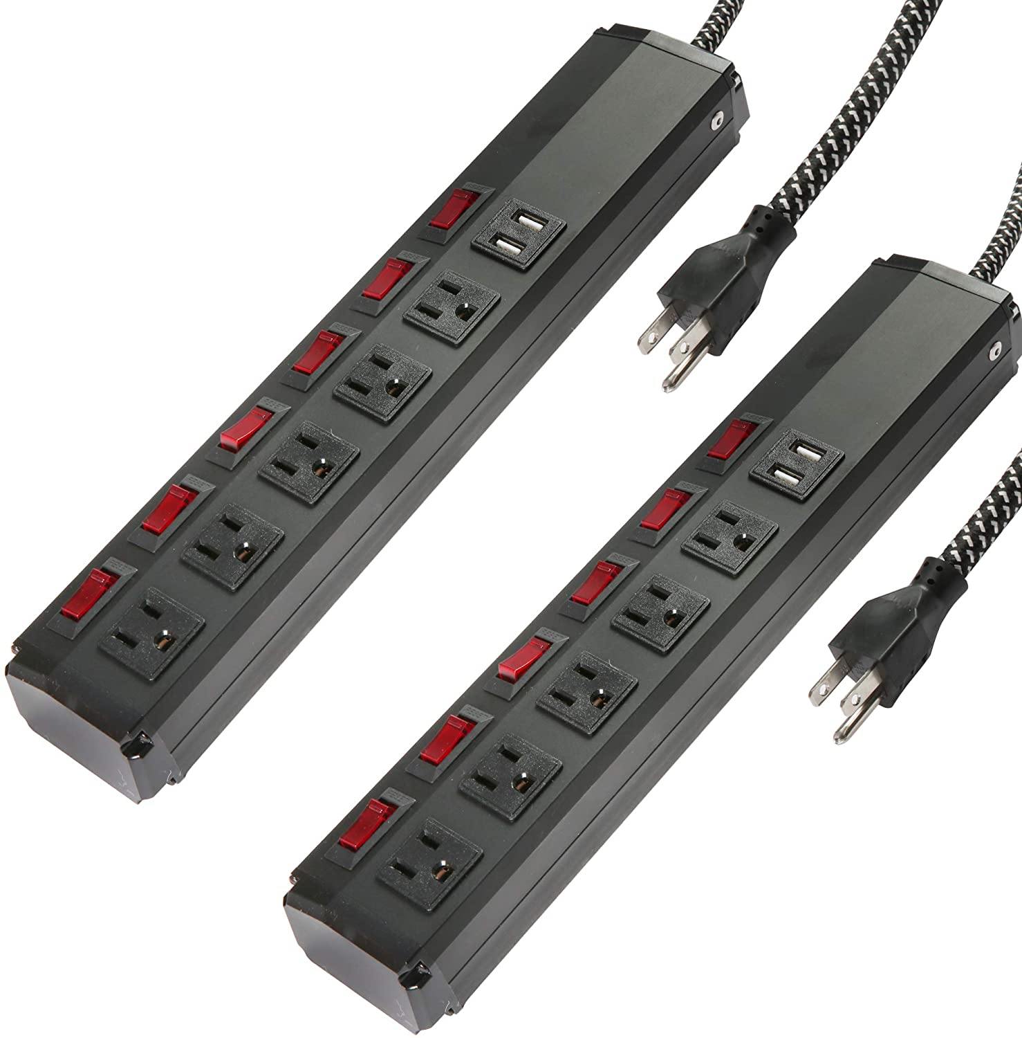 Surge Protector Power Strip with Outlets and USB Charging Ports 6-Foot Cord for Home, Office -Black (2, 5 outlets+2 USB)